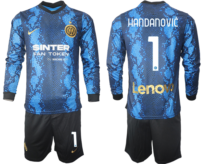 Men 2021-2022 Club Inter Milan home blue Long Sleeve #1 Soccer Jersey->inter milan jersey->Soccer Club Jersey